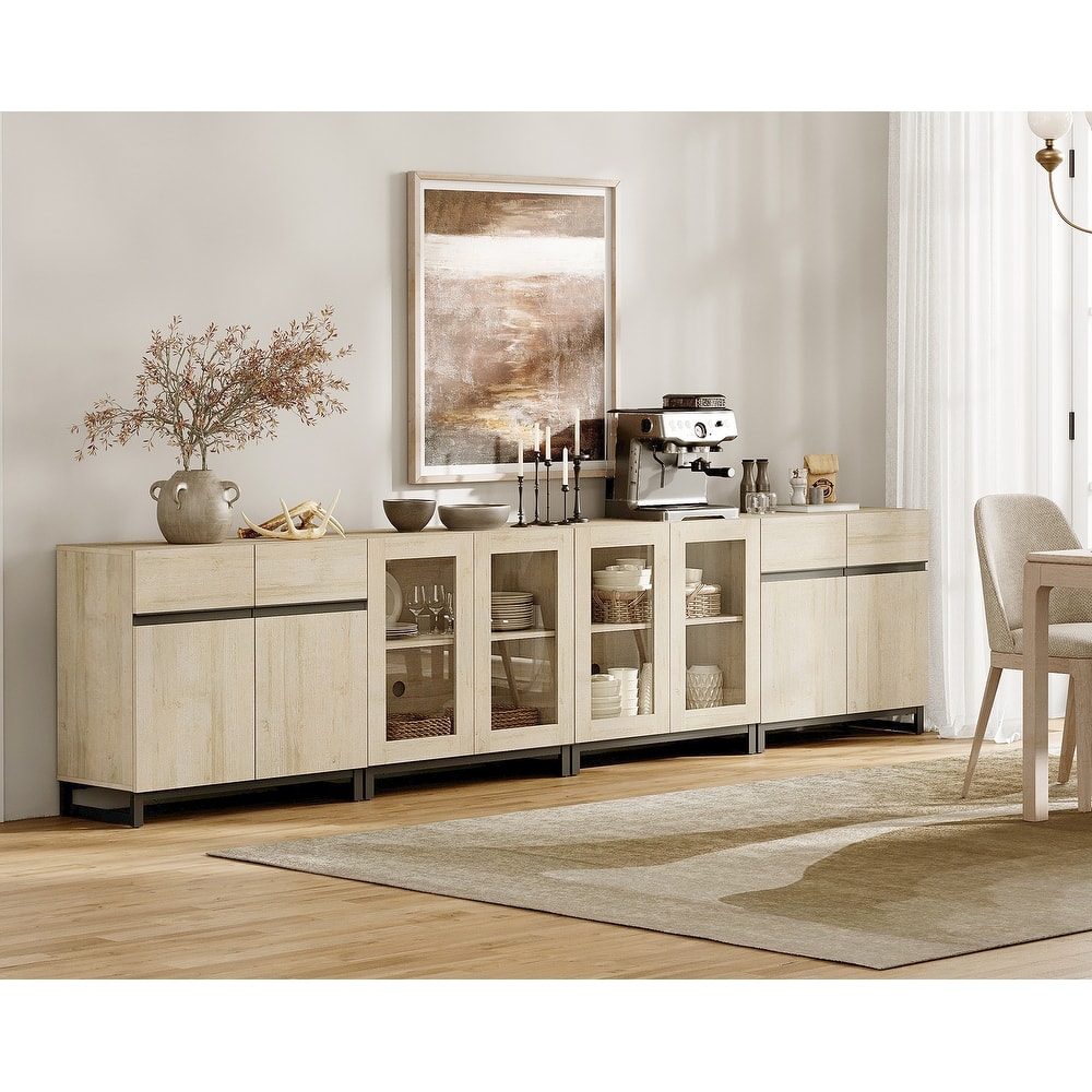 Modern Sideboard with Adjustable Shelves, 4 in 1 Storage Cabinet with Glass Doors, Coffee Bar Cabinet