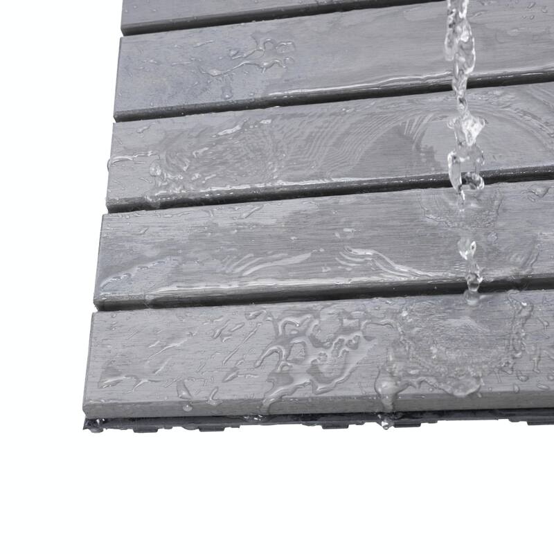 Interlocking Deck Tiles Striped Pattern, 12" x 12" Light Gray Acacia Hardwood Outdoor Flooring