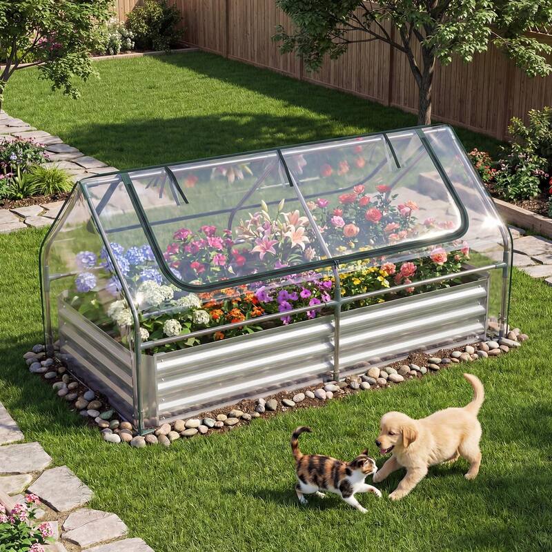 Gymax Galvanized Steel Raised Garden Bed Metal Planter Box Kit w/ Mini