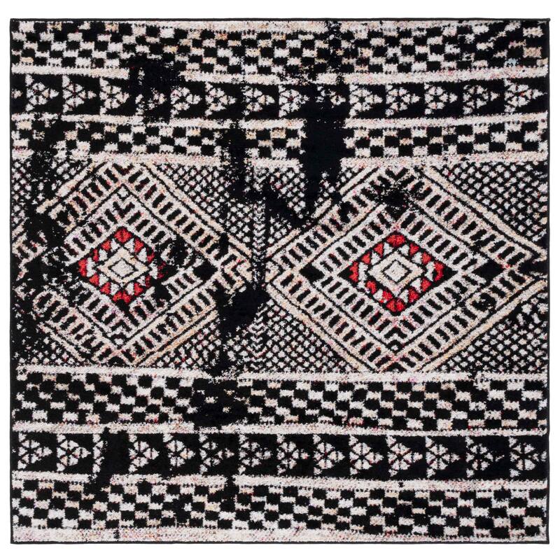 SAFAVIEH Adirondack Goldie Moroccan Boho Distressed Rug - 6' Square - Black/Light Grey
