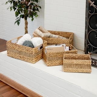 Light Brown Seagrass Handmade Storage Basket with Handles (Set of 4) - S/4 16",14",12",10"W