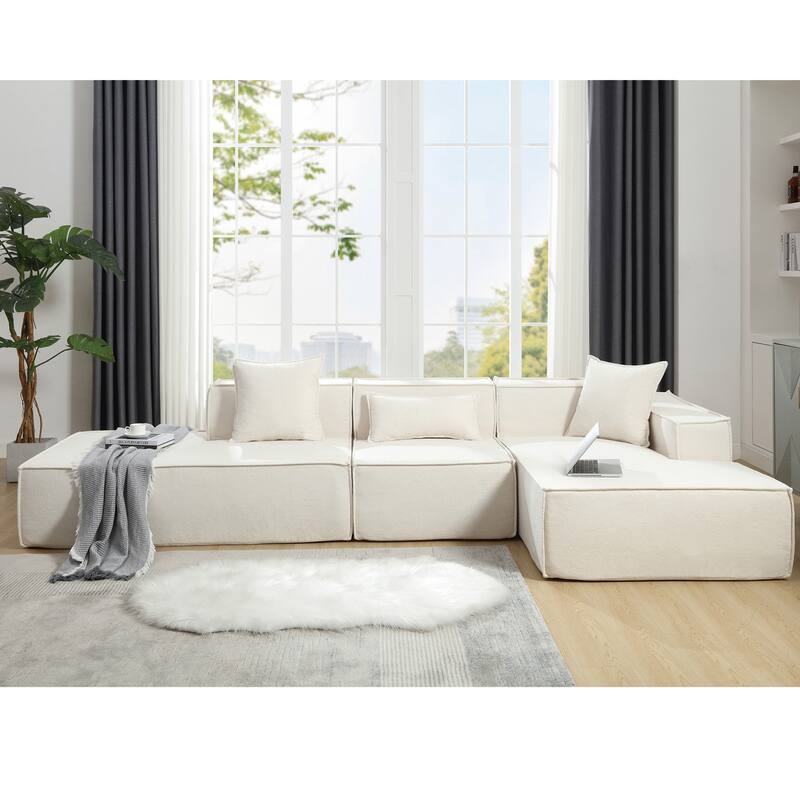 Modular Combination Modern Minimalist L-shaped Sofa, Beige Terrycloth Fabric, Free Installation - Multi-Color