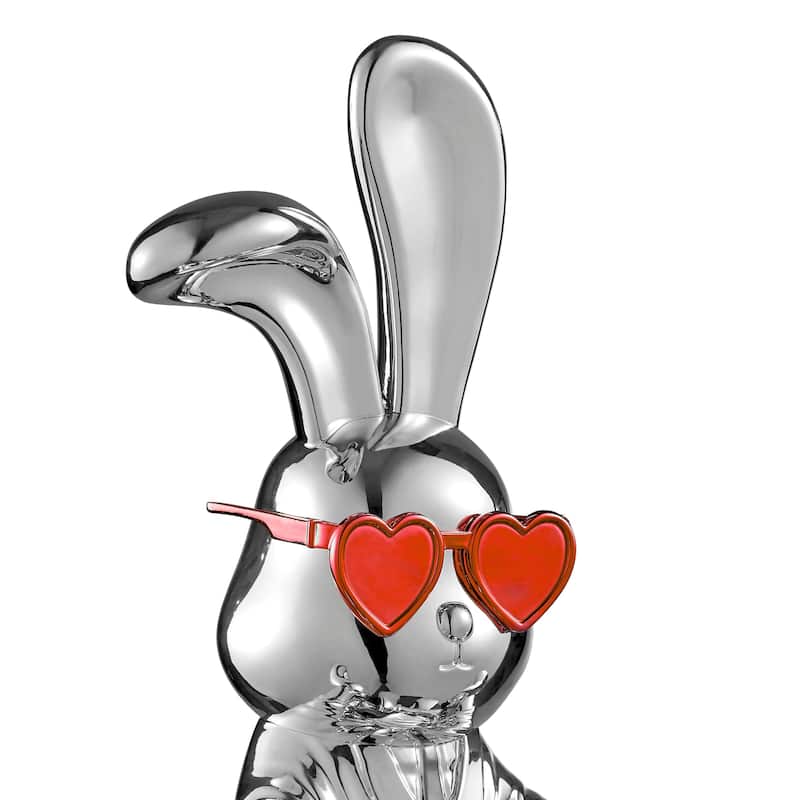 Sitting Bunny with Tie and Glasses Resin Handmade Sculpture - N/A