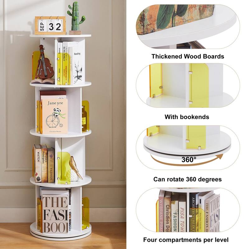 VECELO 5-Tier Rotating Bookcase 7.18" Bookends 50.39" Tall Space-Saving Design for 80-100 Books Bookcase