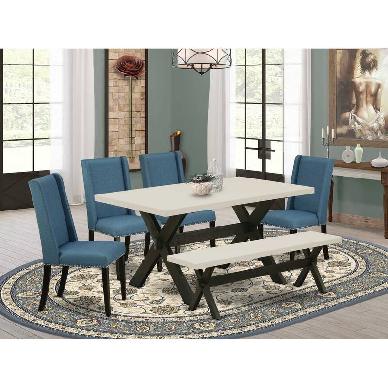 6-Piece Rectangle Natural Oak Finish Solid Wood Top Dining Table with 1-Bench, 4-Chairs with