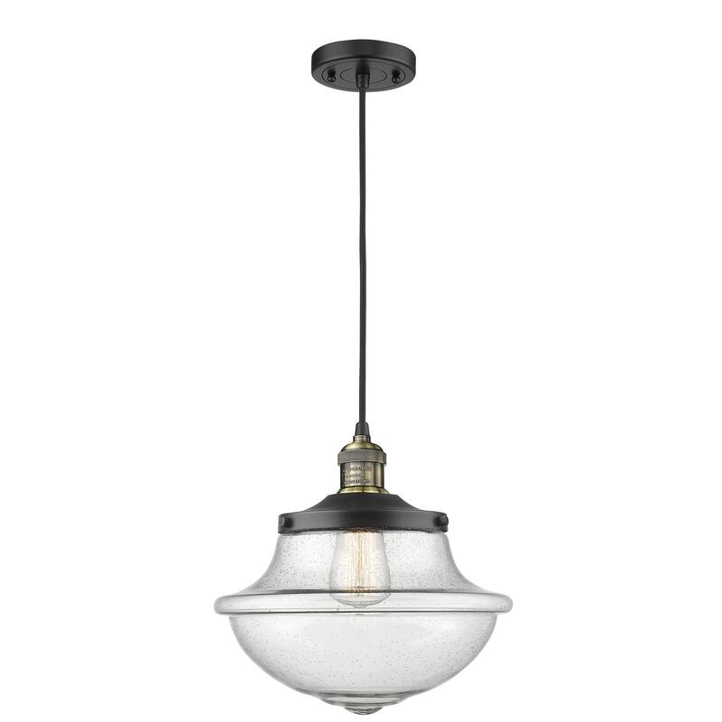 Innovations Lighting Franklin Restoration Oxford - 1 Light 12" Cord Hung Mini Pendant - Black Antique Brass/Seedy