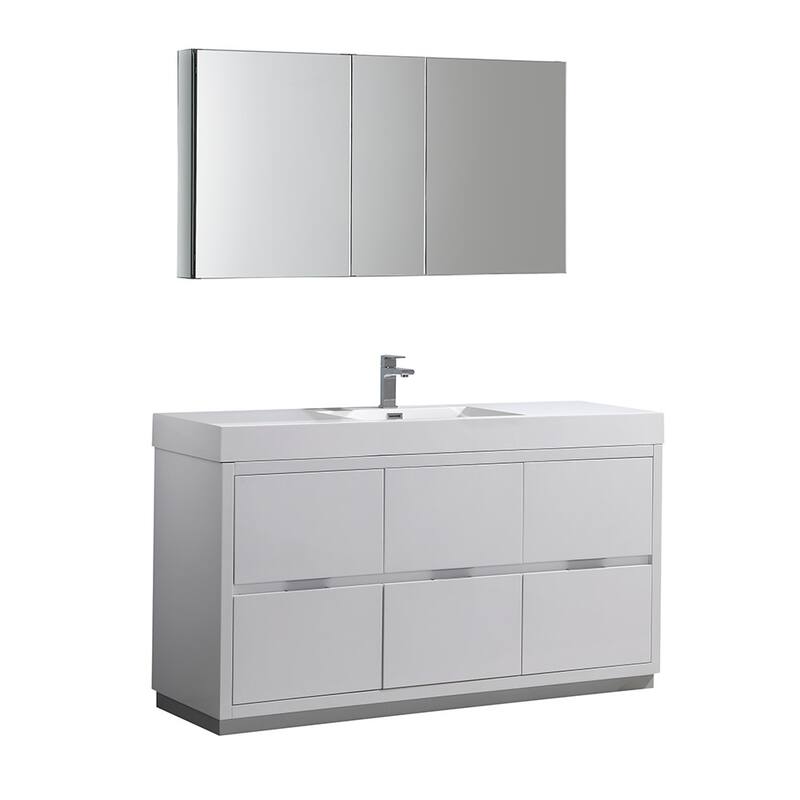 Fresca Senza 60" Single Vanity Set with Wood Cabinet and Acrylic - Glossy White