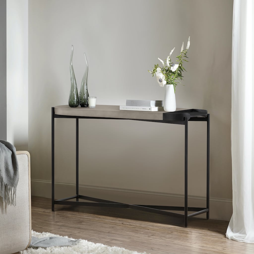 Dua Concrete and Metal 47" Oval Sofa Console Table for Entryway