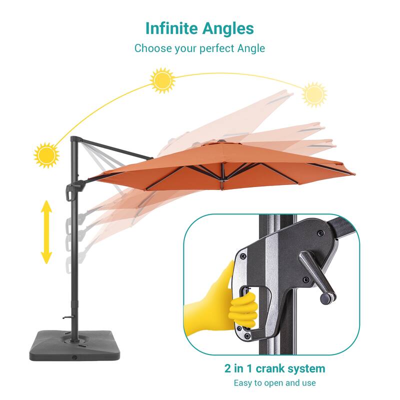 BONOSUKI Outdoor 11Ft UV Protection Patio Cantilever Umbrella w/Base