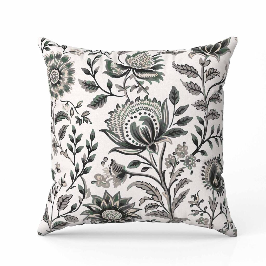 Sanganeri Block Print Faux Suede Reversible Throw Pillow Grey and Green