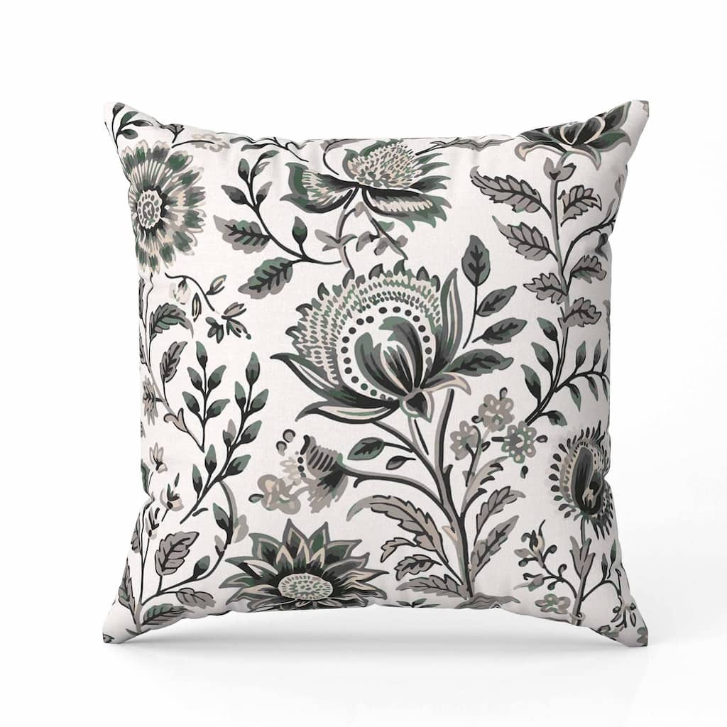 Sanganeri Block Print Indoor/Outdoor Reversible Throw Pillow Grey and Green