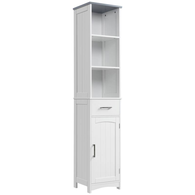 kleankin Tall Bathroom Storage Cabinet with 3 Tier Shelf, Cupboard, Drawer, Door
