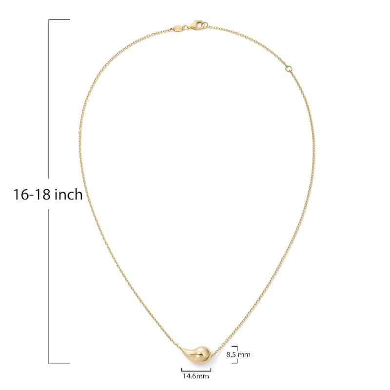 Clover 14K Yellow Gold Sculpted Teardrop Pendant Necklace - Adjustable 16-18"