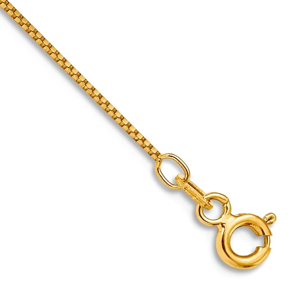 Curata 14k Yellow Gold 10" Classic Thin Box Chain Box Chain Anklet - 0.5mm or 0.7mm