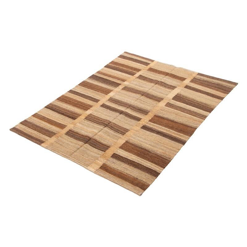 ECARPETGALLERY Flat-Weave Boho Khaki Wool Kilim - 4'11 x 6'8