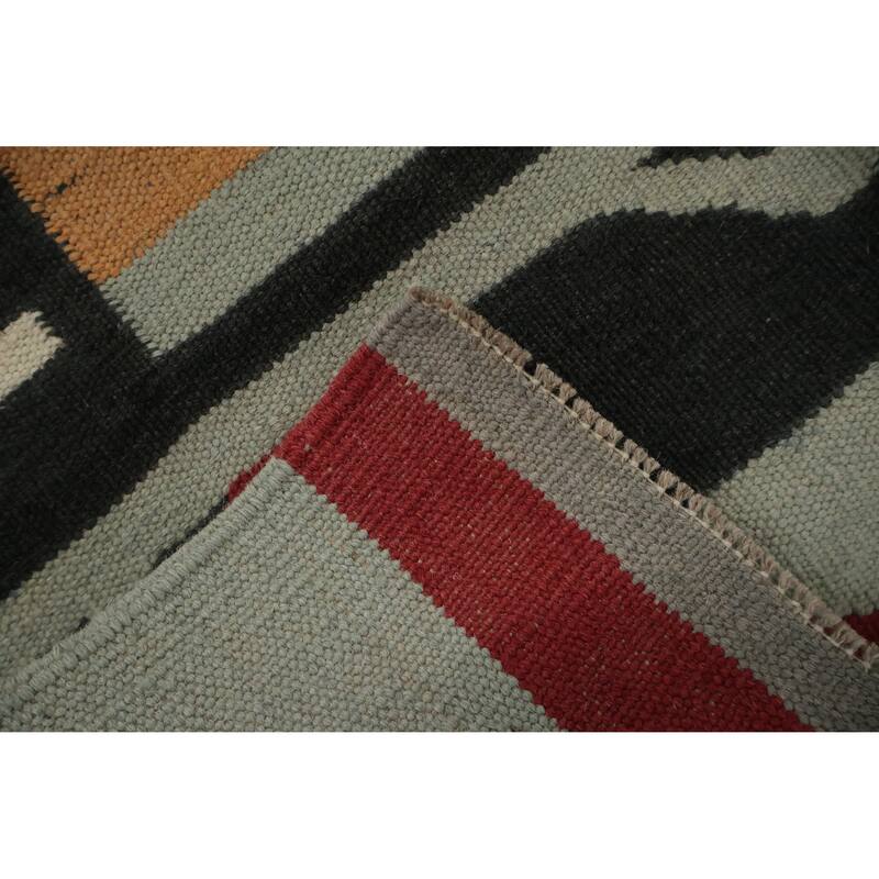 Hand Woven Oriental 100% Wool Carpet Southwestern Tribal Greys & Charcoal Kilim Area Rug - 10' 3'' X 8' 5''