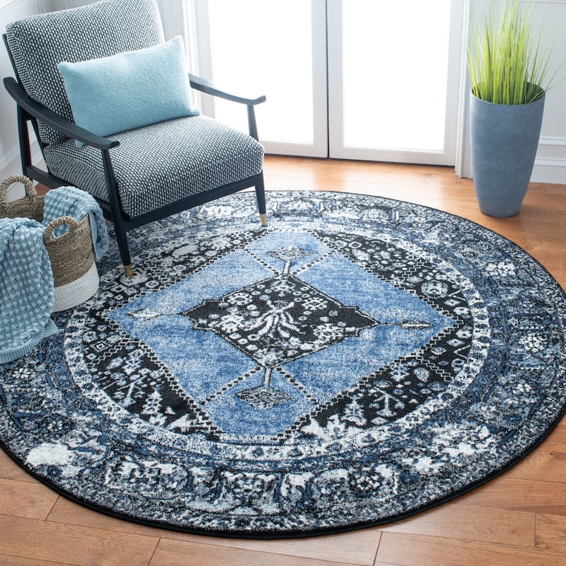 SAFAVIEH Vintage Distressed Boho Regina Akife Oriental Rug - 6'7" Round - Blue/Grey