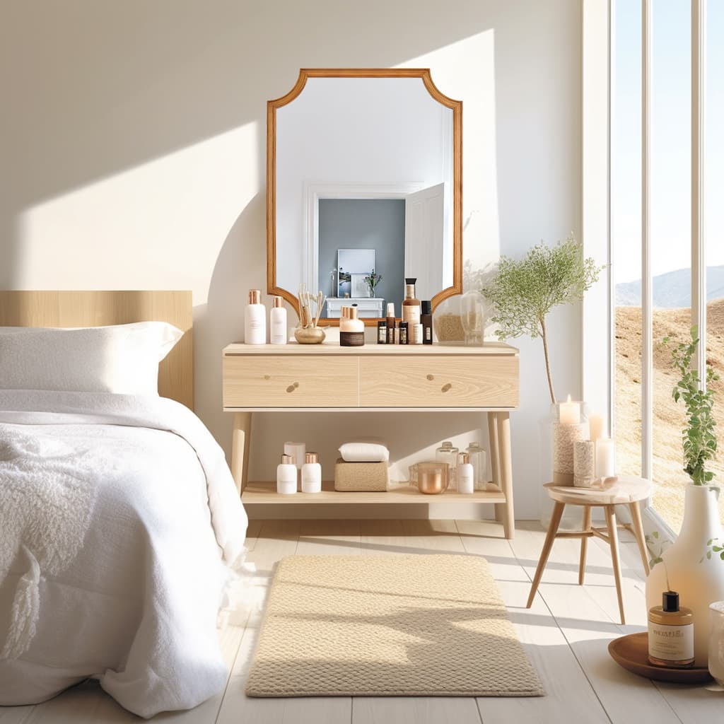 Full Scalloped Corners Arch Farmhouse Style Rectangle Wall Mirror with Wood Frame