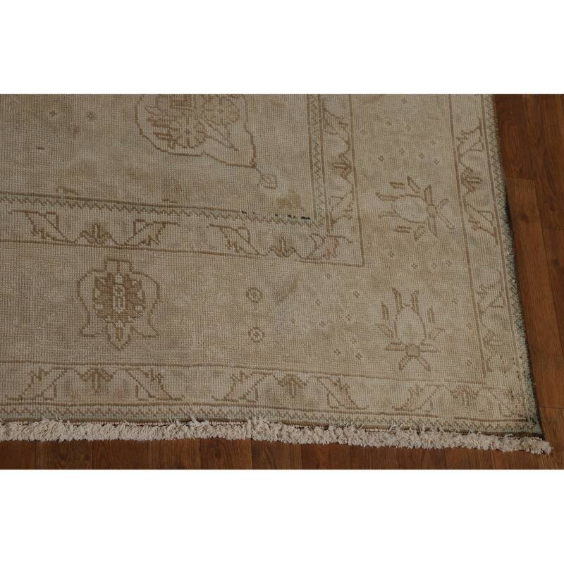 Tabriz Persian Vintage Area Medallion Beige Wool Carpet - 8'4" x 11'1"