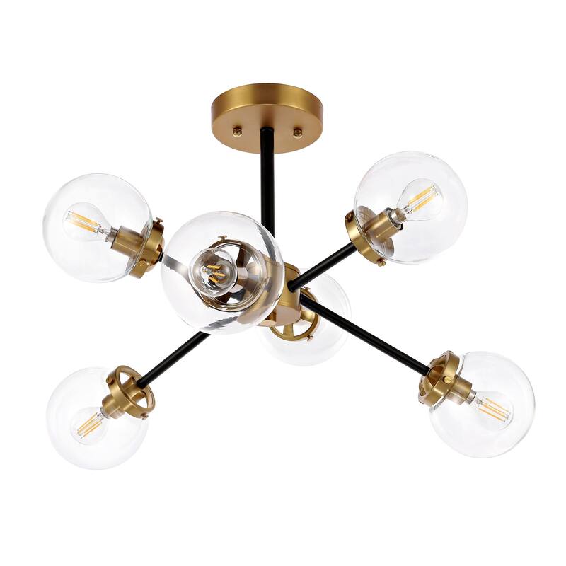 GetLedel 6-Light Dimmable Sputnik Semi-Flush Mount Chandelier with Glass Globe Shades