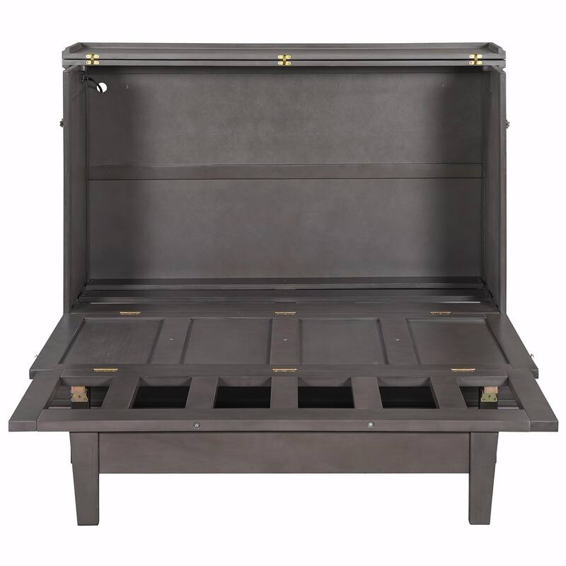 Solid Pine Murphy Bed Chest - Cube Cabinet Bed with Charging Station and Large Storage Drawer