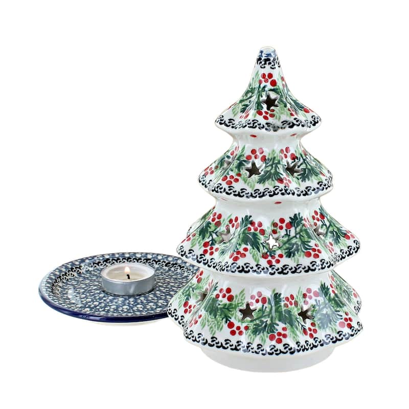 Blue Rose Polish Pottery 602 Ceramika Artystyczna Large Christmas Tree Luminary