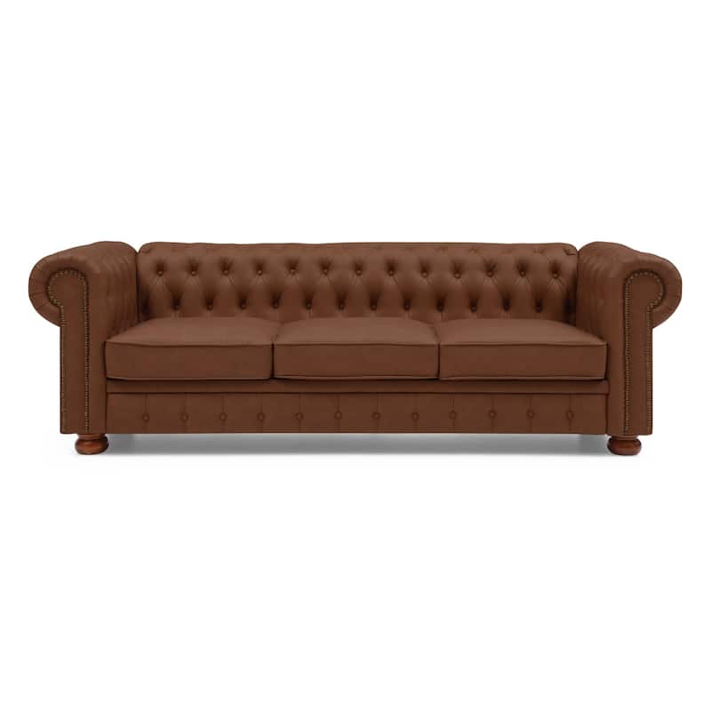 Chesterfield Sofa, 88.5" Upholstered Sofa Couch with Low Back, Roll Arm Nailhead Trim Classic 3 Seater Sofa for Living Room Home