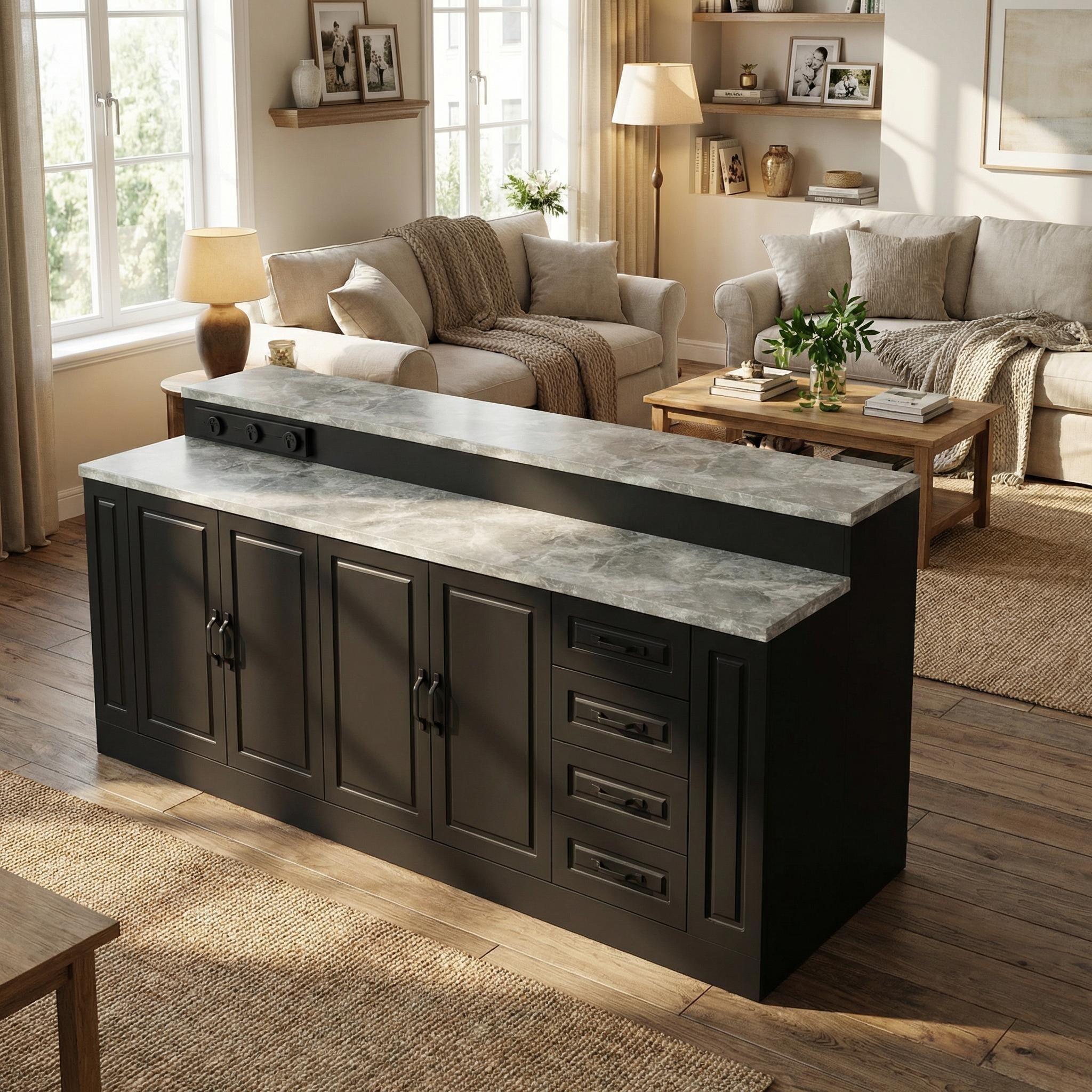 Large Kitchen Island with Storage and Power Outlet, 94.5” Kitchen Island Cabinet with Drawers and Shelves, Kitchen Island
