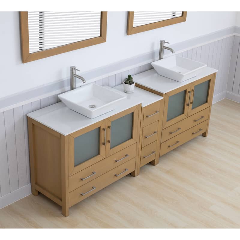 Vanity Art 84" Double Sink Bathroom Vanity Set with Engineered Marble Top and Free Mirrors