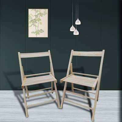 Set of 2 Solid Wood Folding Chairs with Slatted Seat, Open Back, Fully Assembled for Indoor & Outdoor Use