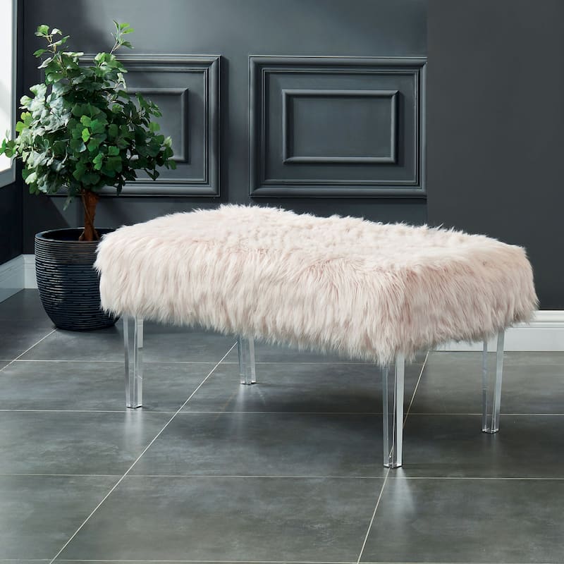 Andral Contemporary Faux Fur Upholstery Entryway Bench by Silver Orchid - Pink