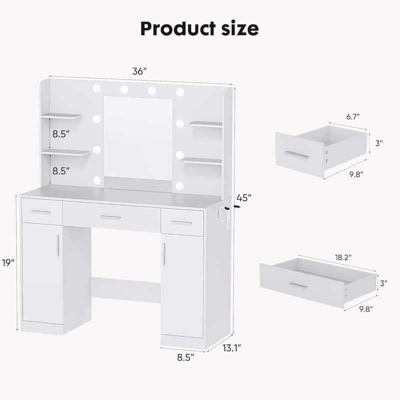 Vanity Desk with Mirror and Lights, Power Outlet & 11 Lights, Makeup Vanity Desk 3 Color Modes & Adjustable Brightness NEW