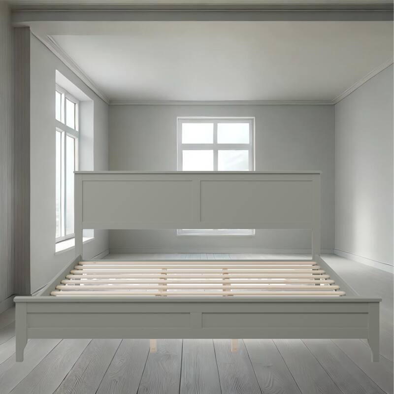 Durable Pine Wood Platform Bed with Slat Design Headboard, Full, Queen, King Options