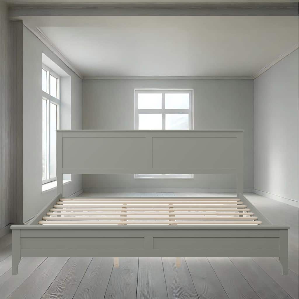 Durable Pine Wood Platform Bed with Slat Design Headboard, Full, Queen, King Options