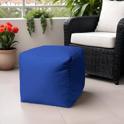 HomeRoots 17" Blue Canvas Cube Outdoor Pouf Ottoman