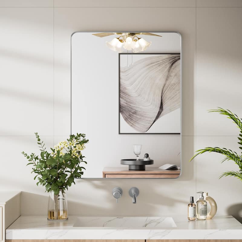 Modern Rounded Rectangle Wall Mirror with Stainless Steel Frame for Bathroom Vanity(1 Piece)