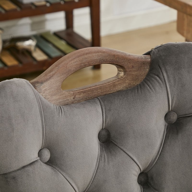 Velvet Dining Chairs with Tufted Trim & Copper Nail Accents - Set of 2