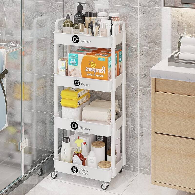 4-Tier Rolling Utility Cart - 11.42"D x 15.35"W x 40.94"H