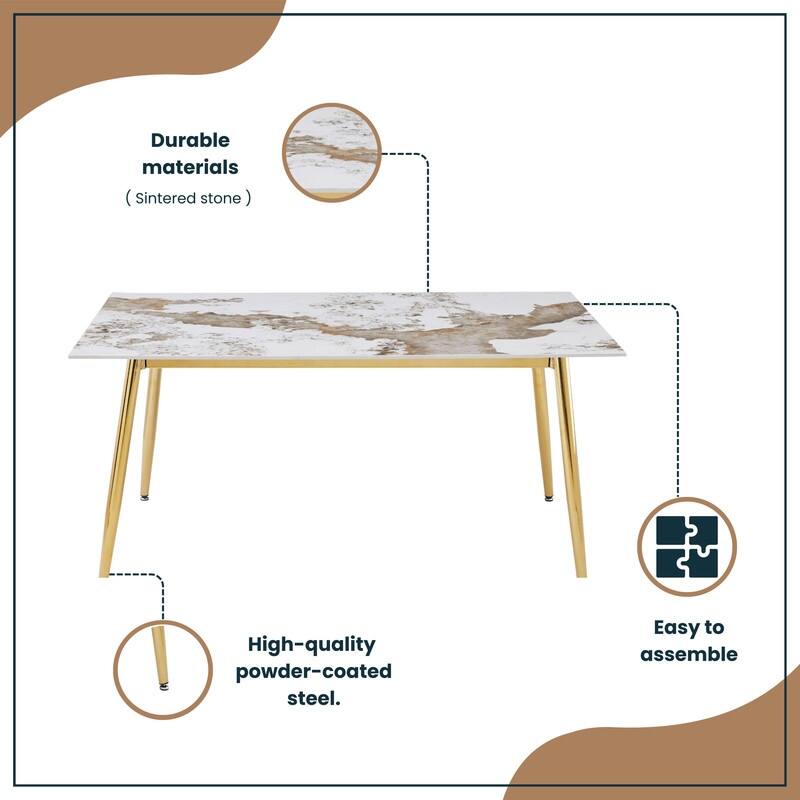 Zayle Dining Table with a 71" Rectangular Top and Gold Steel Base