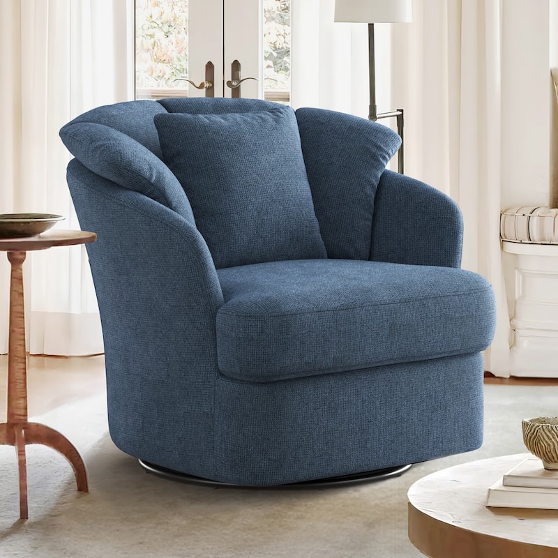 Upholstered Swivel Accent Chair Barrel Armchair Metal Frame with Pillows Living Room Chair - Single - Steel blue