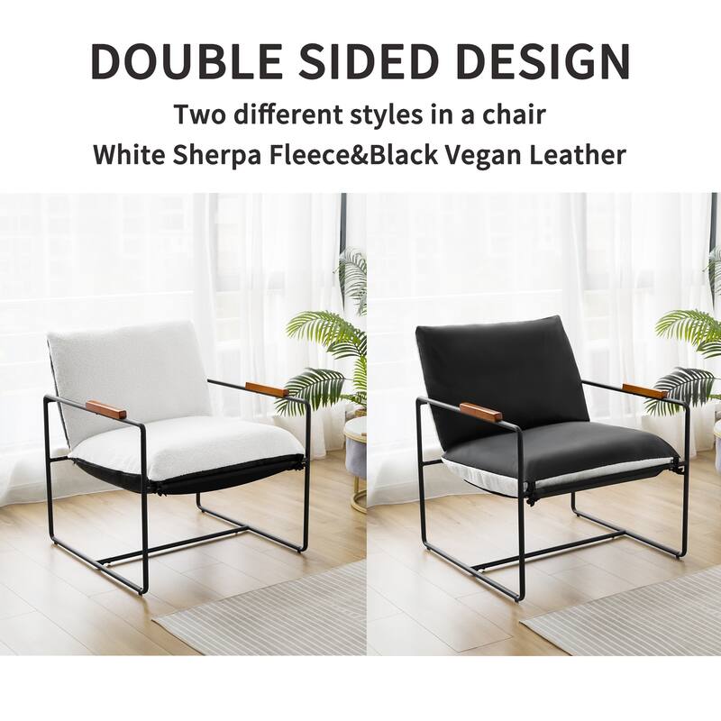 Accent Chair with Detachable Double-sided Cushion, Modern Upholstered Armchair with Metal Frame - 25.2'' H X 30.3'' W X 30.3'' D