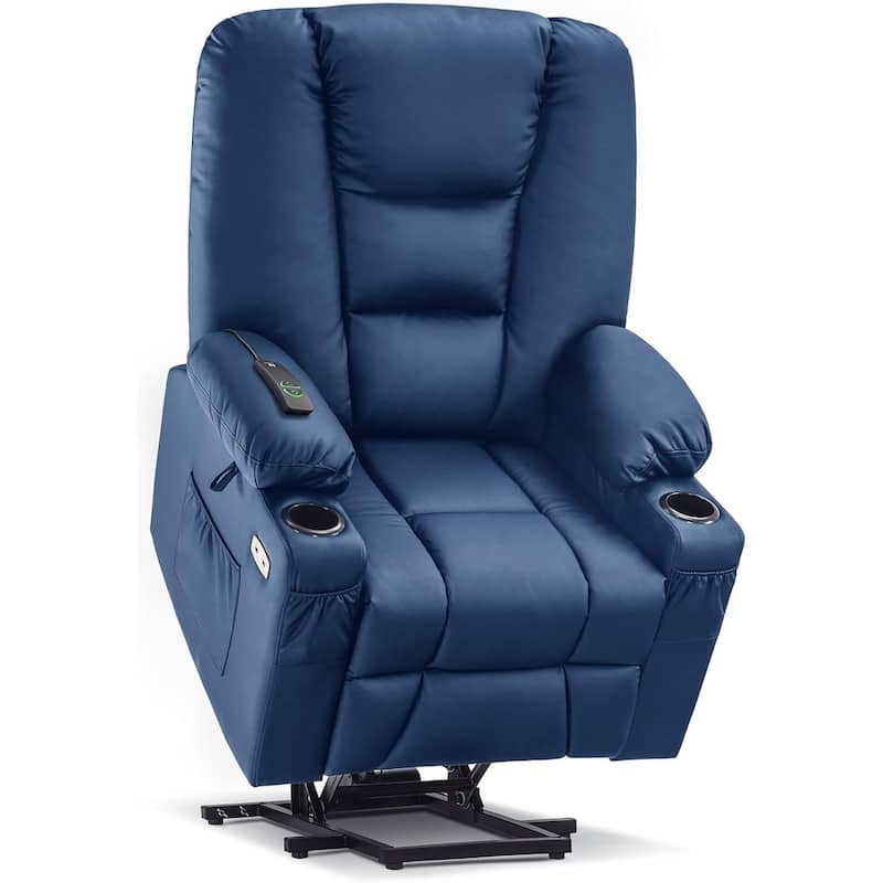 MCombo Large Lift Recliner Chair with Massage and Heat for Elderly, Extended Footrest, Cup Holders, USB Ports, Faux Leather 7539