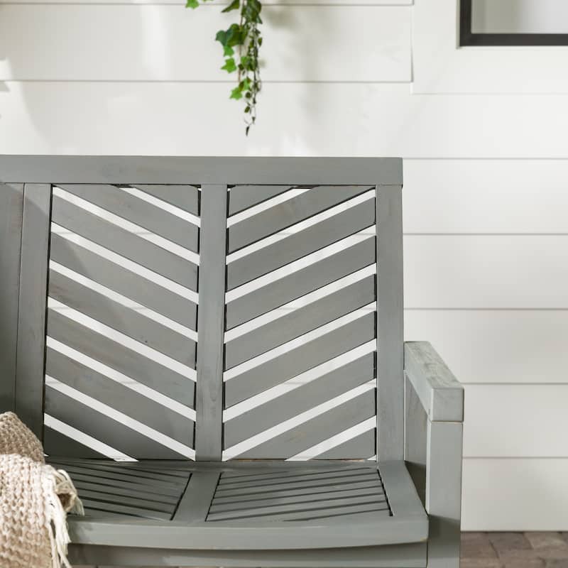 Walker Edison Acacia Wood Outdoor Chevron Love Seat