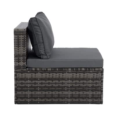 6-Piece Wicker Patio Conversation Set with Dark Blue Cushions