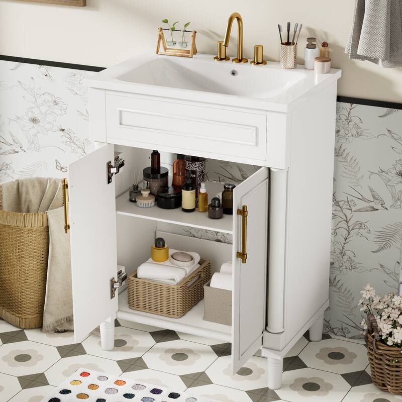 24'' Freestanding Bathroom Vanity with White Integrated Ceramic Sink - 24'' x 18.18'' x 34.95''