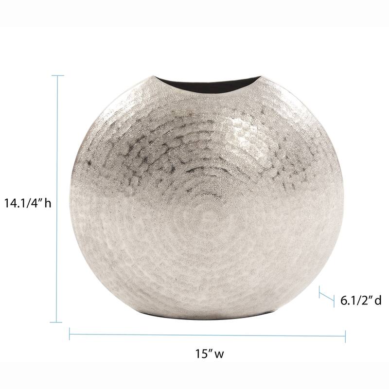 10" Hammered Silver Disc Shape Decorative Vase