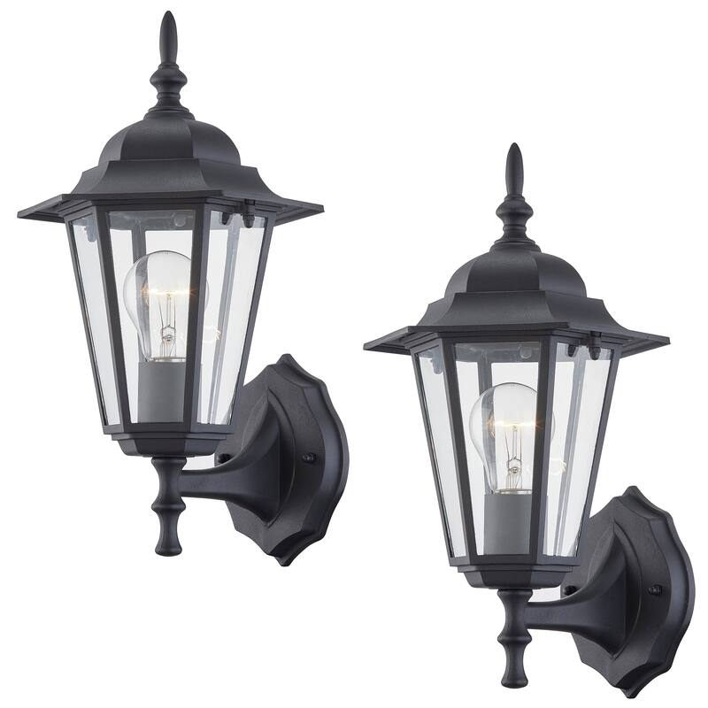 Light Outdoor Lantern Textured Wall Mount Light Set of 2 - Black