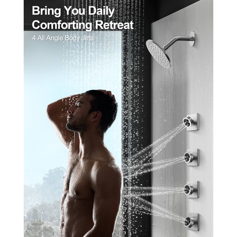 GRANDJOY Dual Shower Heads 12" Ceiling and 6" Wall Mount Body Jets Handheld Shower Spray Rainfall Shower Faucet Set