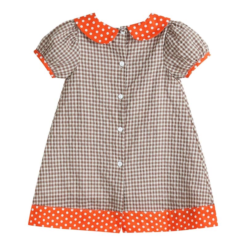 Lil Cactus Brown Gingham and Orange Pumpkin A-Line Dress