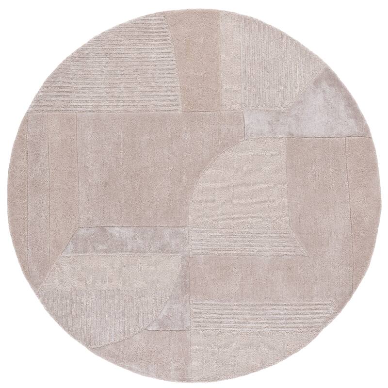 SAFAVIEH Handmade Fifth Avenue Lisbet Mid-Century Modern Viscose Rug - 6' Round - Beige/Light Brown